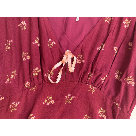 Free People Everyones Favorite Mini Dress Size SM Smocked Waist Burgundy Cottage - Picture 6 of 8
